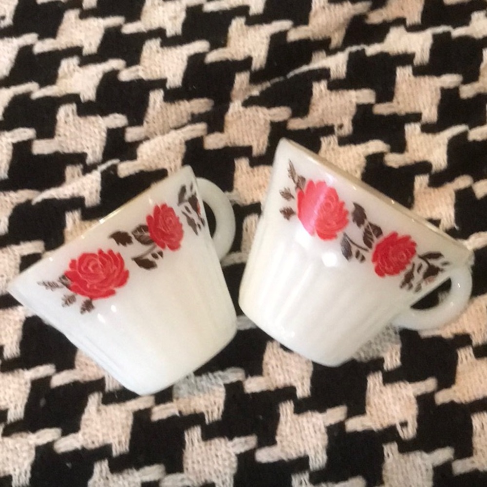 Two Vintage Termocrisa teacups. Beautiful milk glass with roses